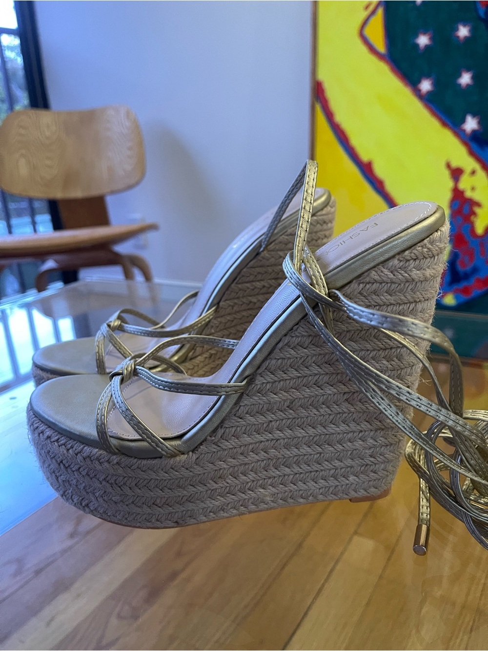 Fashion Nova Silver Metallic Espadrille Wedge Sandals Women’s 7